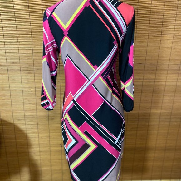 Cache Colorful Geometric 3/4 Sleeve Dress Size Small - Picture 5 of 6